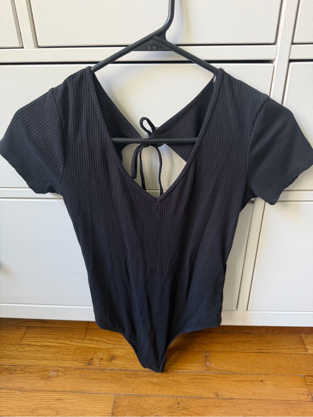 Abercrombie & Fitch Black Ribbed Tie-Back V-Neck Bodysuit